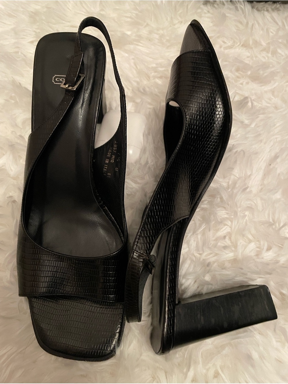 Coach Black Textured Slingback Block Heels